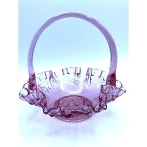 Fenton Ruffle Baroness Tiara Rose Pink Glass Basket Applied Handle